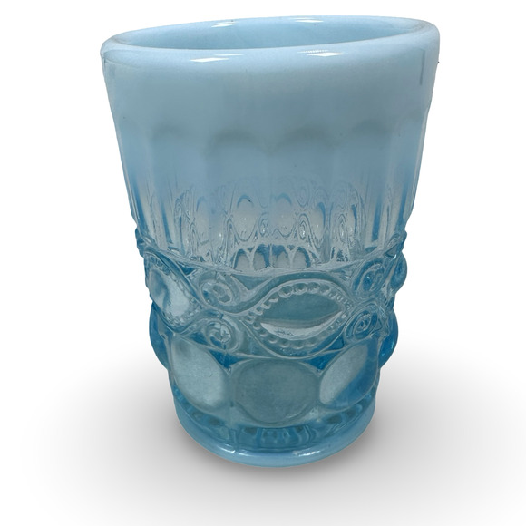 Vintage Mosser Glass Eye Winker Tumbler 4" Aqua Opal Opalescent Blue Juice USA - Picture 1 of 8